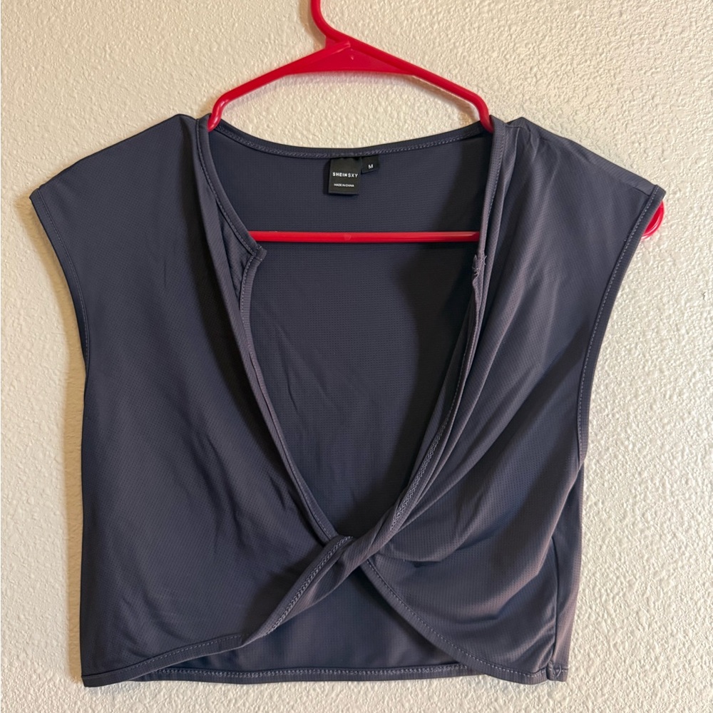 SHEIN Dark Gray Twist Front Crop Top